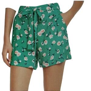 Maison Jules Petal Flurry Self Tie Green Floral Shorts NWT size XXL